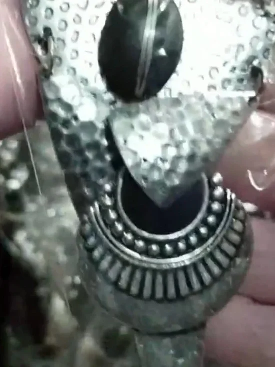 Bijoux Stella Silver Black Hammer Statement Layered Necklace Earring SET NEW - Picture 10 of 16